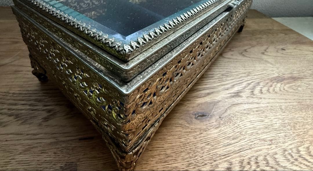 ヴィンテージ ジュエリーボックス べベルガラス アクセサリーケース