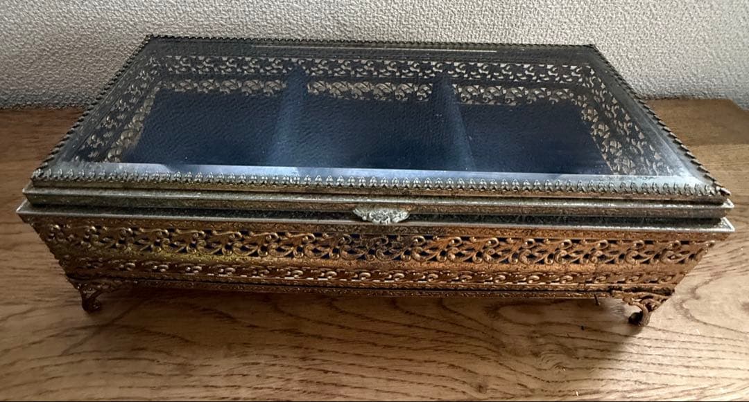 ヴィンテージ ジュエリーボックス べベルガラス アクセサリーケース