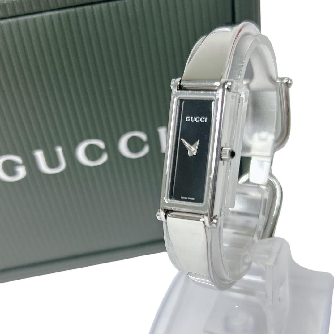 電池新品　GUCCI バングルウォッチ 1500L 黒文字盤 シルバー 箱付