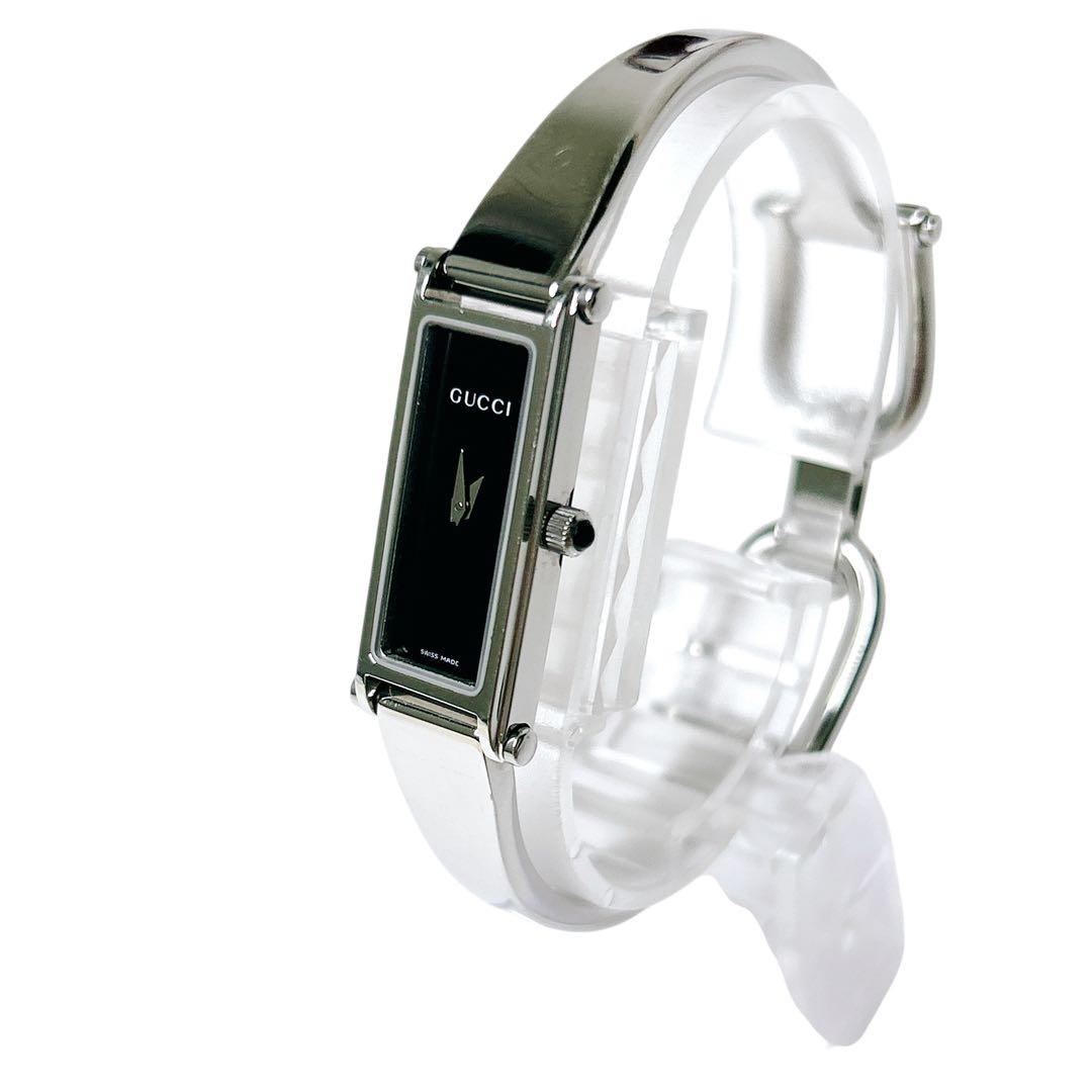 電池新品　GUCCI バングルウォッチ 1500L 黒文字盤 シルバー 箱付