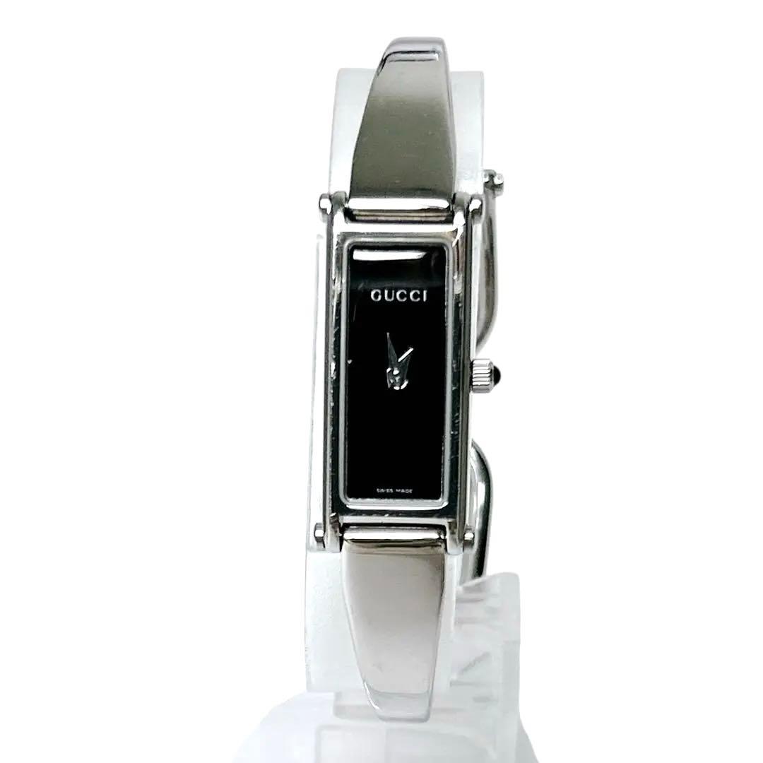 電池新品　GUCCI バングルウォッチ 1500L 黒文字盤 シルバー 箱付