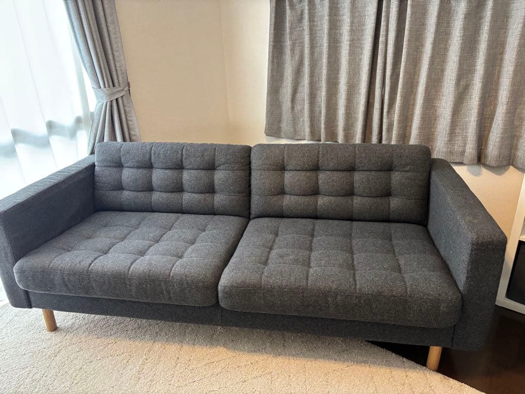 LANDSKRONA ランズクローナ 3人掛けソファ, ダークグレー/ウッド