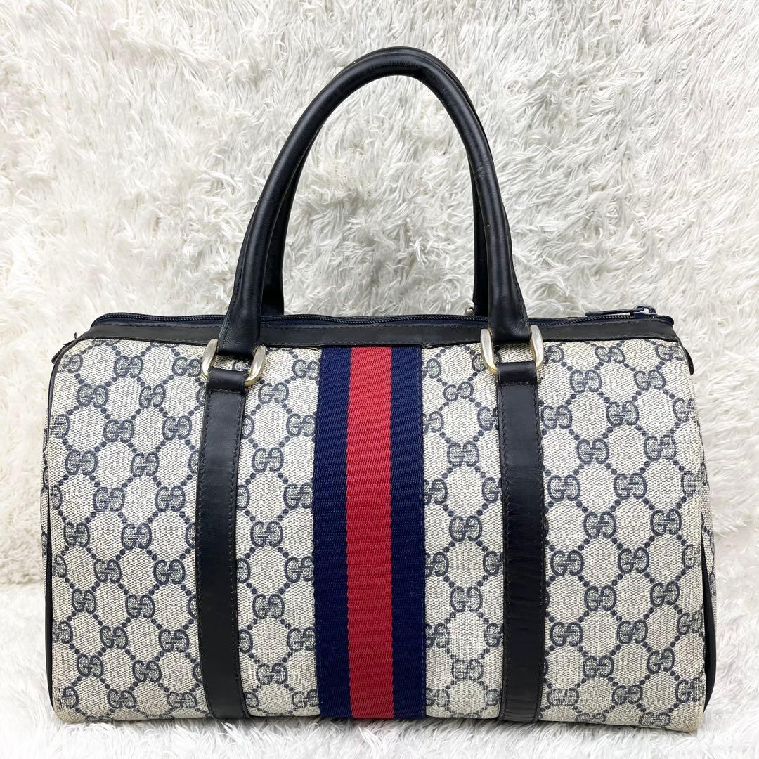 【美品】オールドグッチ シェリーライン GGスプリーム ボストンバッグ ネイビー