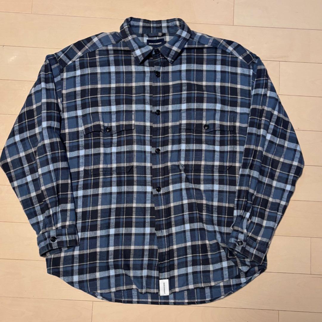 DESCENDANT ネルシャツ ネイビー/ブルー