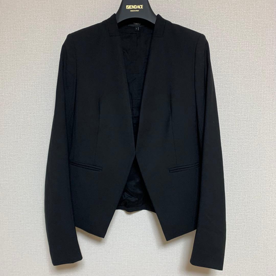 【極美品】セオリー　現行　ノーカラー　0 パンツスーツ　ブラック　フォーマル