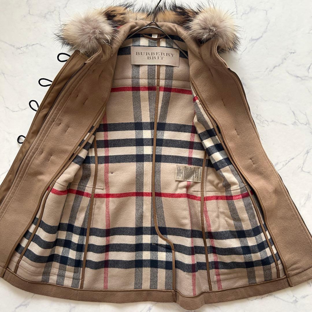極美品 現行BURBERRY 2wayダッフルコート メガチェック ファー