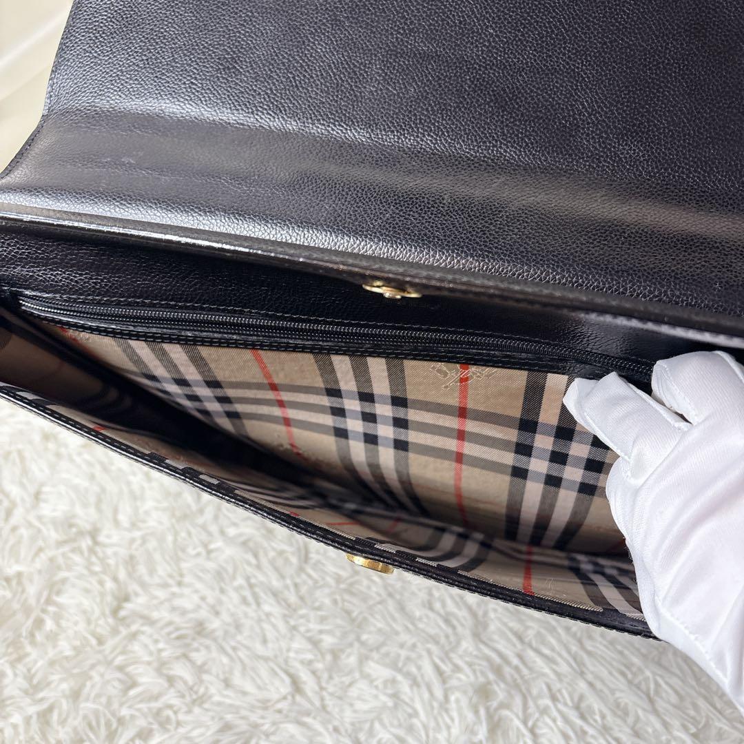 Burberry レザー ビジネスバッグ ブリーフケース ノバチェック シボ革