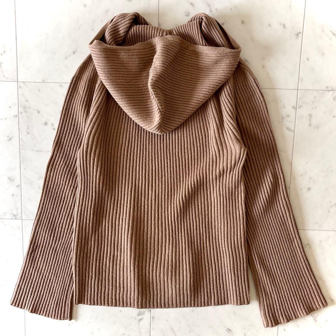 美品 セオリー カシミヤ混 ウール フーデット リブニット キャメル S 近年