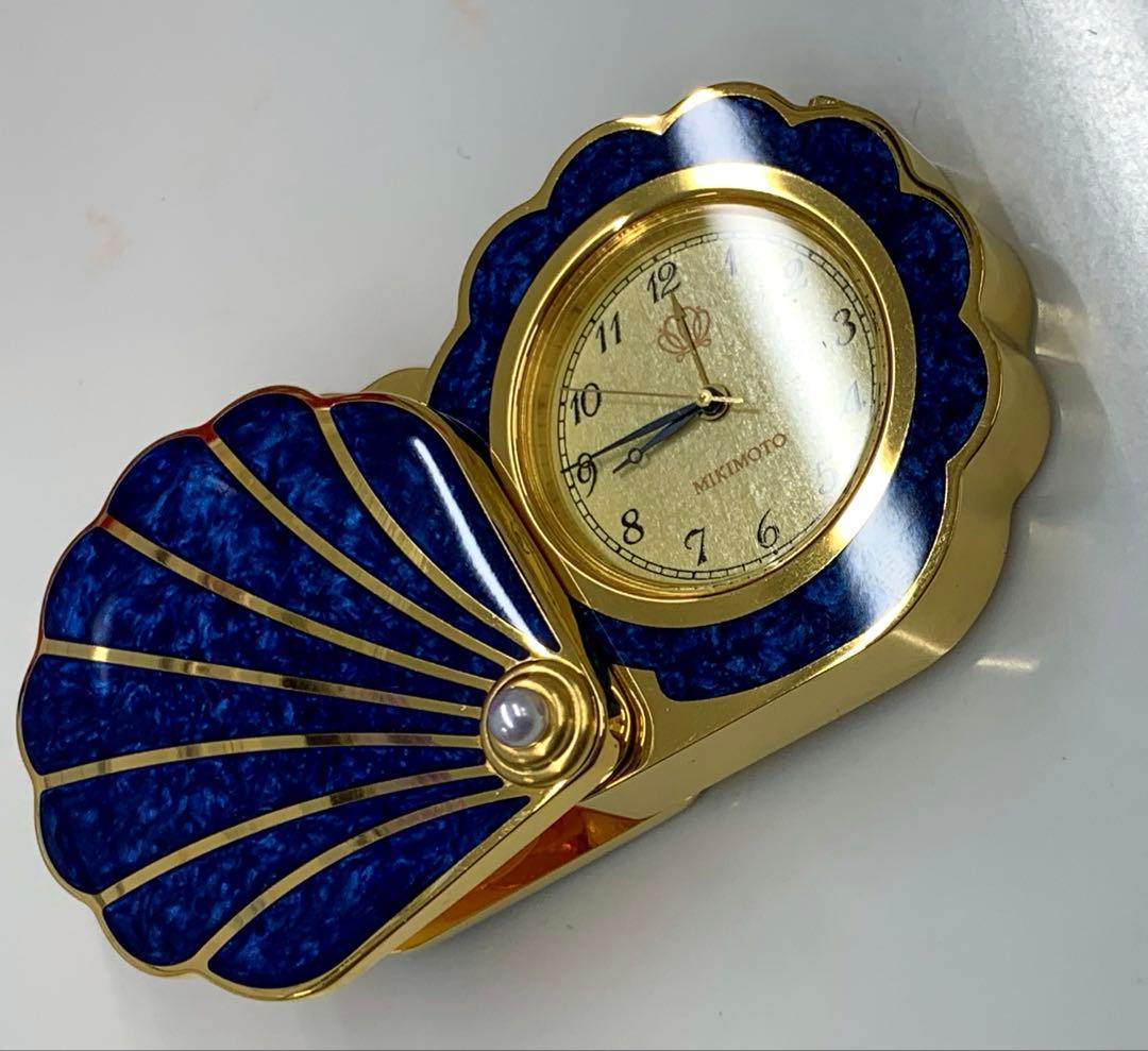 【値下げ】MIKIMOTO 真珠つき　シェル型トラベルラッカーパールクロック