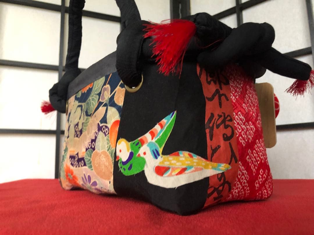 一閑張り　一閑張りバック　 江戸縮緬　古布　犬張子