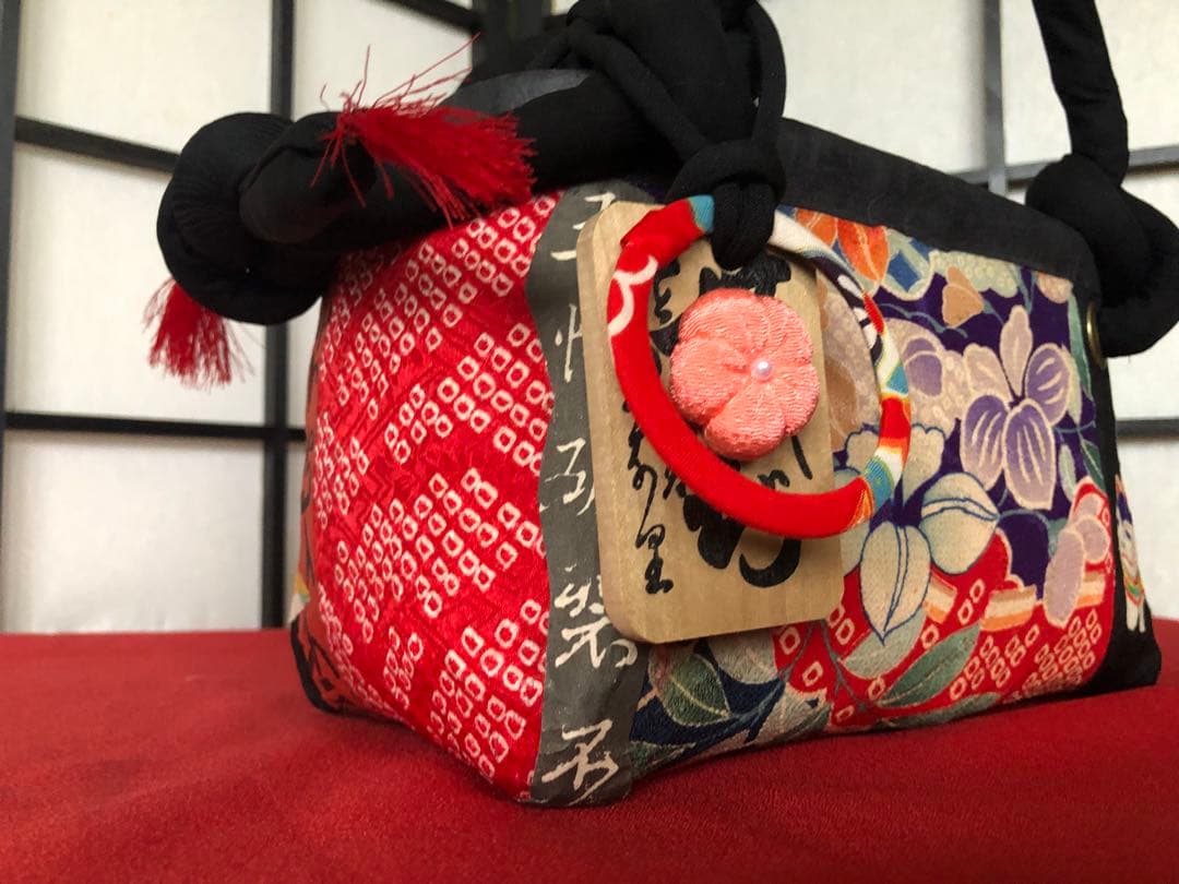 一閑張り　一閑張りバック　 江戸縮緬　古布　犬張子