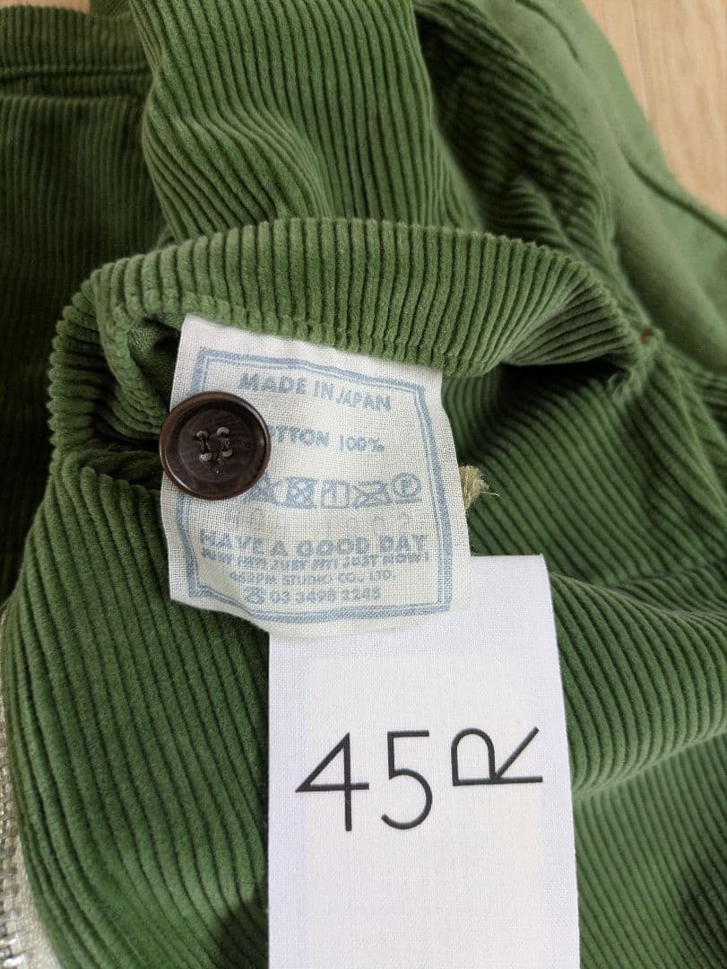 45R 9ウェルコーデュロイの908スウィングトップ グリーン美品