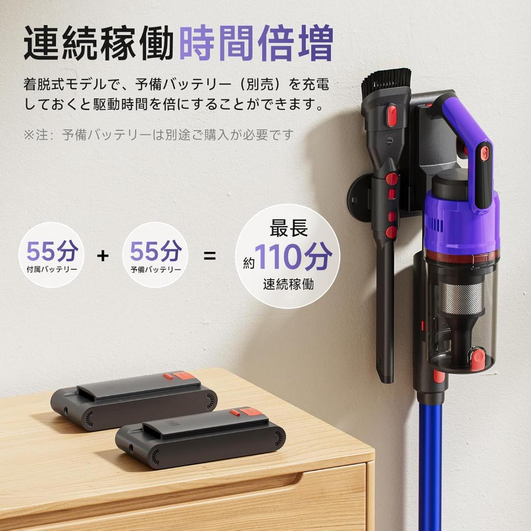 掃除機 コードレス 強力吸引 55分連続 自立式 軽量 スティック クリーナー