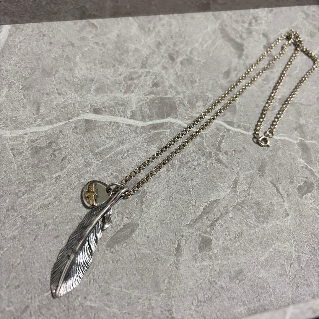 ヴィンテージ シルバーフェザー ネックレス 羽根 シルバー925 チェーン付き