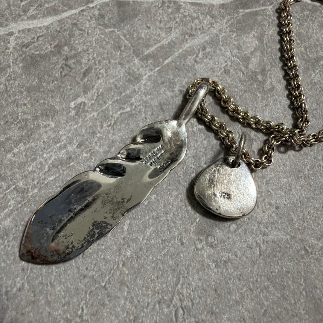 ヴィンテージ シルバーフェザー ネックレス 羽根 シルバー925 チェーン付き