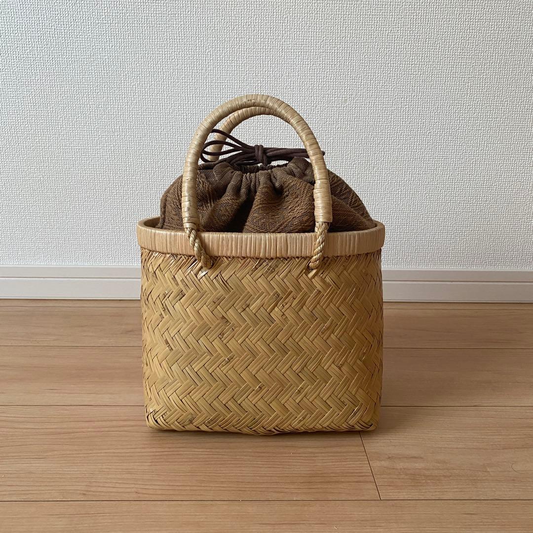 竹細工　手提げ籠　刺子の内布つき