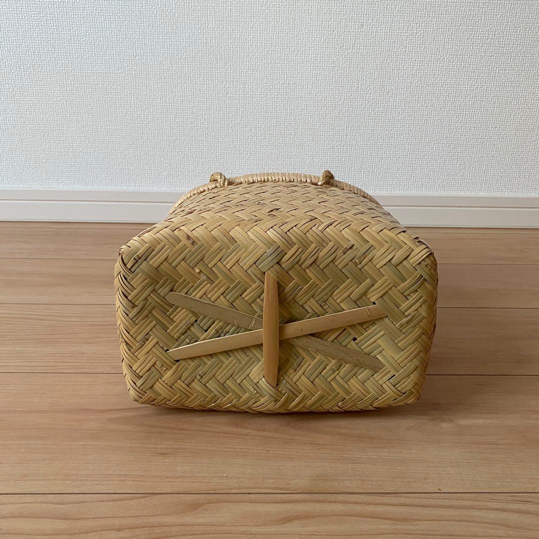 竹細工　手提げ籠　刺子の内布つき