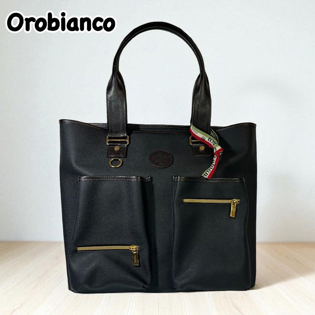 【良品】オロビアンコ　トートバッグ　リボン付き　センサノーメ　PVCレザー