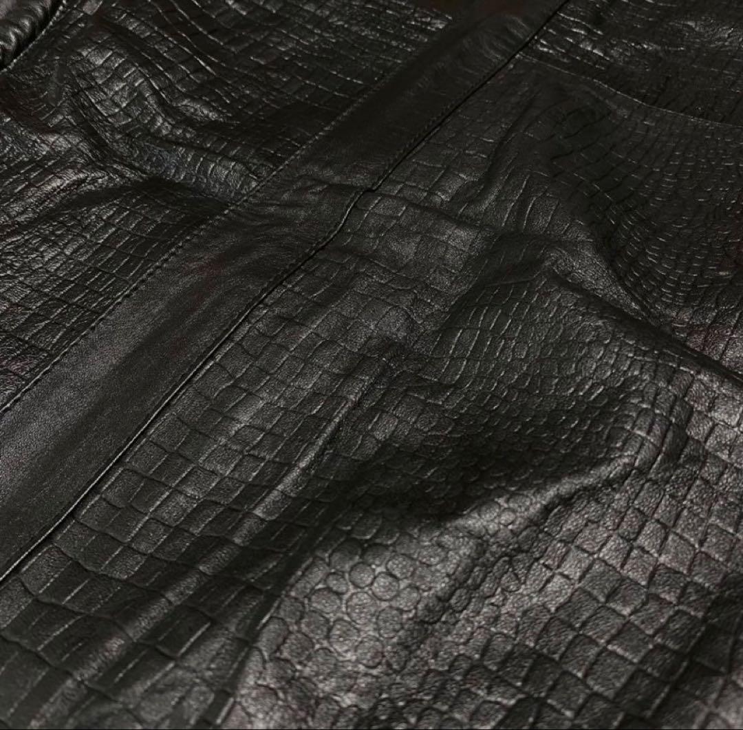 ALPHA レザージャケット　ライダース　クロコ型押し　ブラック LL位 羊革