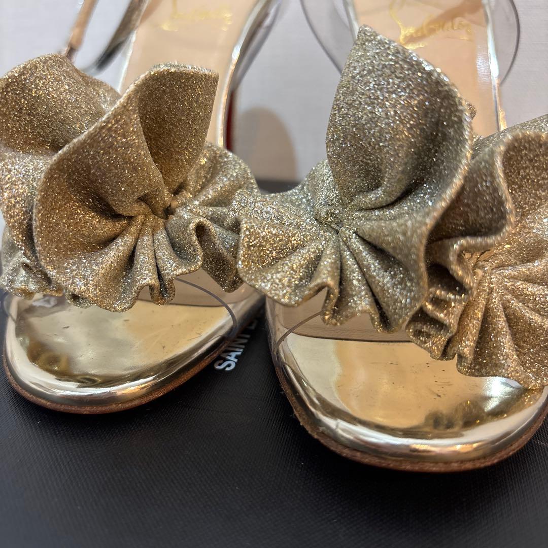 クリスチャンルブタン Paris ゴールド フリル ハイヒールサンダル