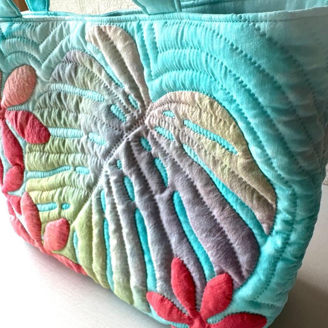 ハワイアンキルト　ハンドメイド　トートバッグ　モンステラ
