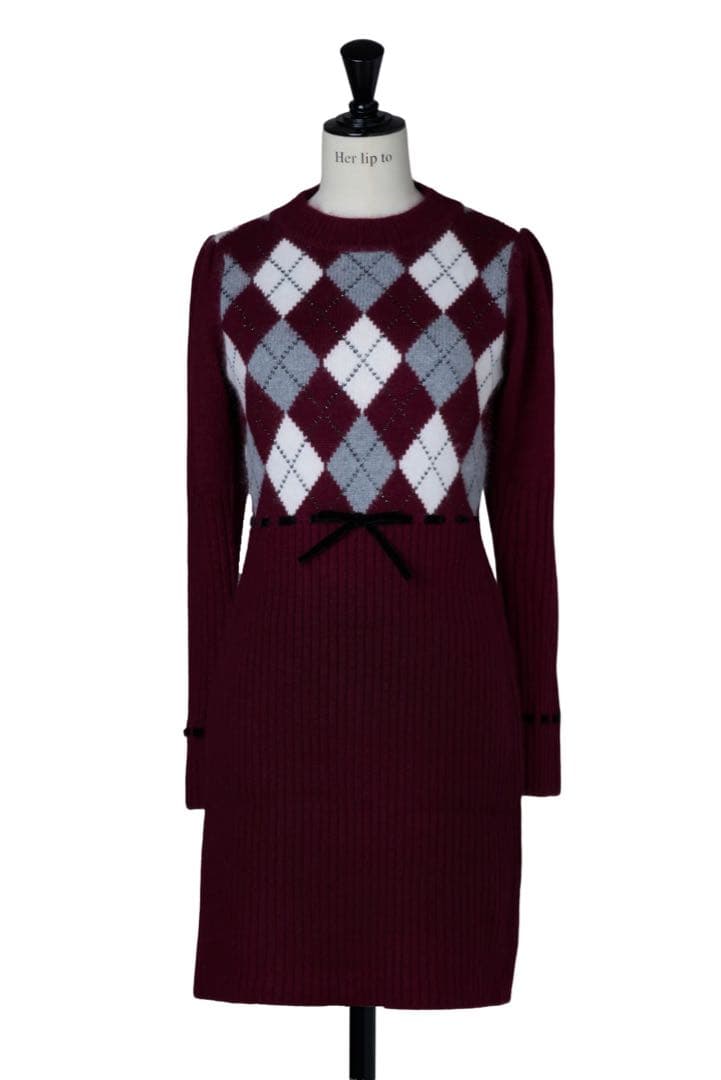 ワンピース Moor Argyle Ribbon Knit Dress herlipto