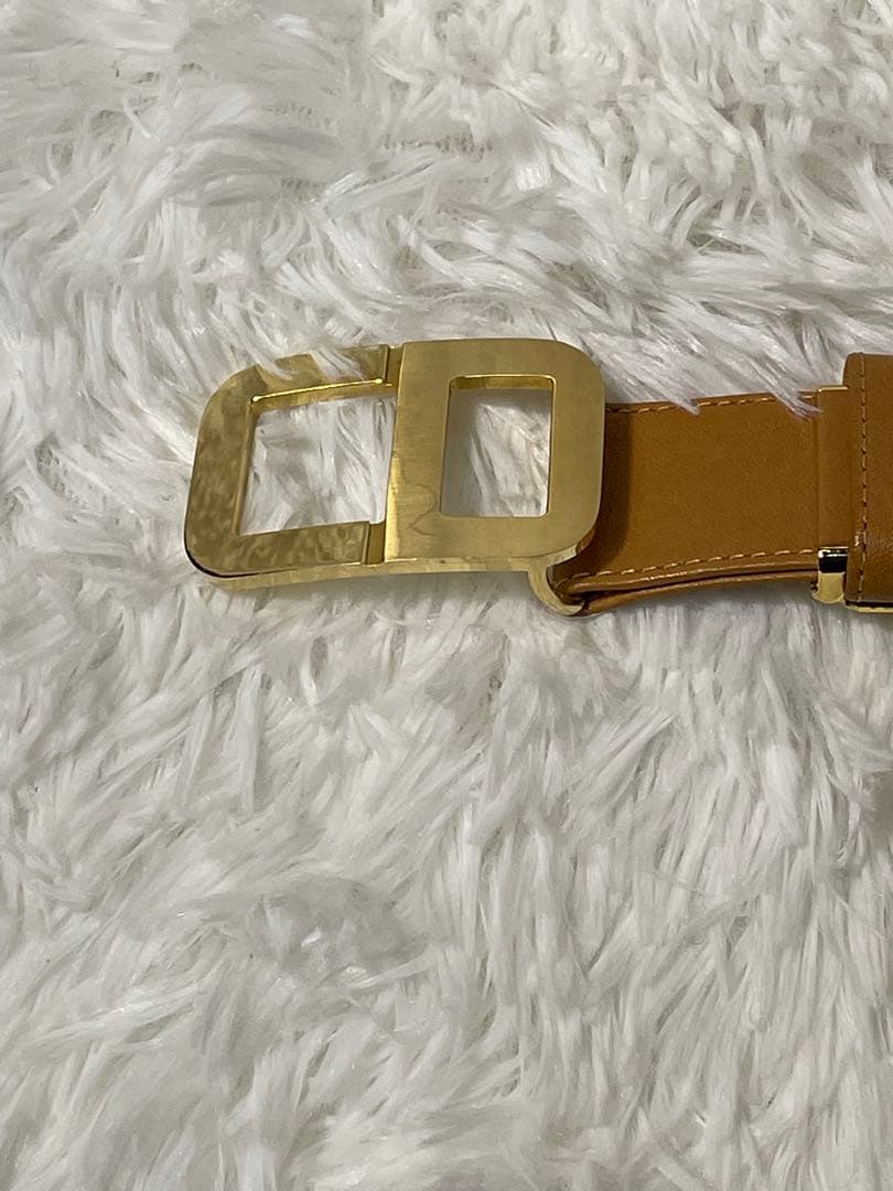希少　Christian Dior ベルト 本革 キャメル ゴールドバックル