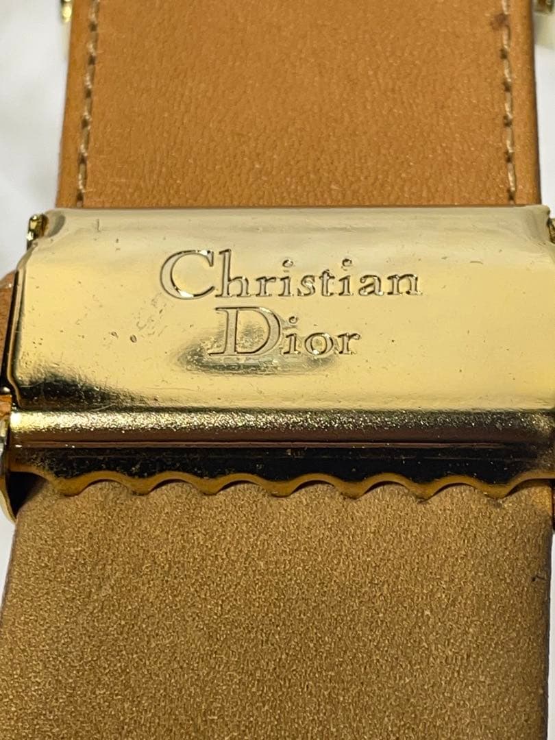 希少　Christian Dior ベルト 本革 キャメル ゴールドバックル