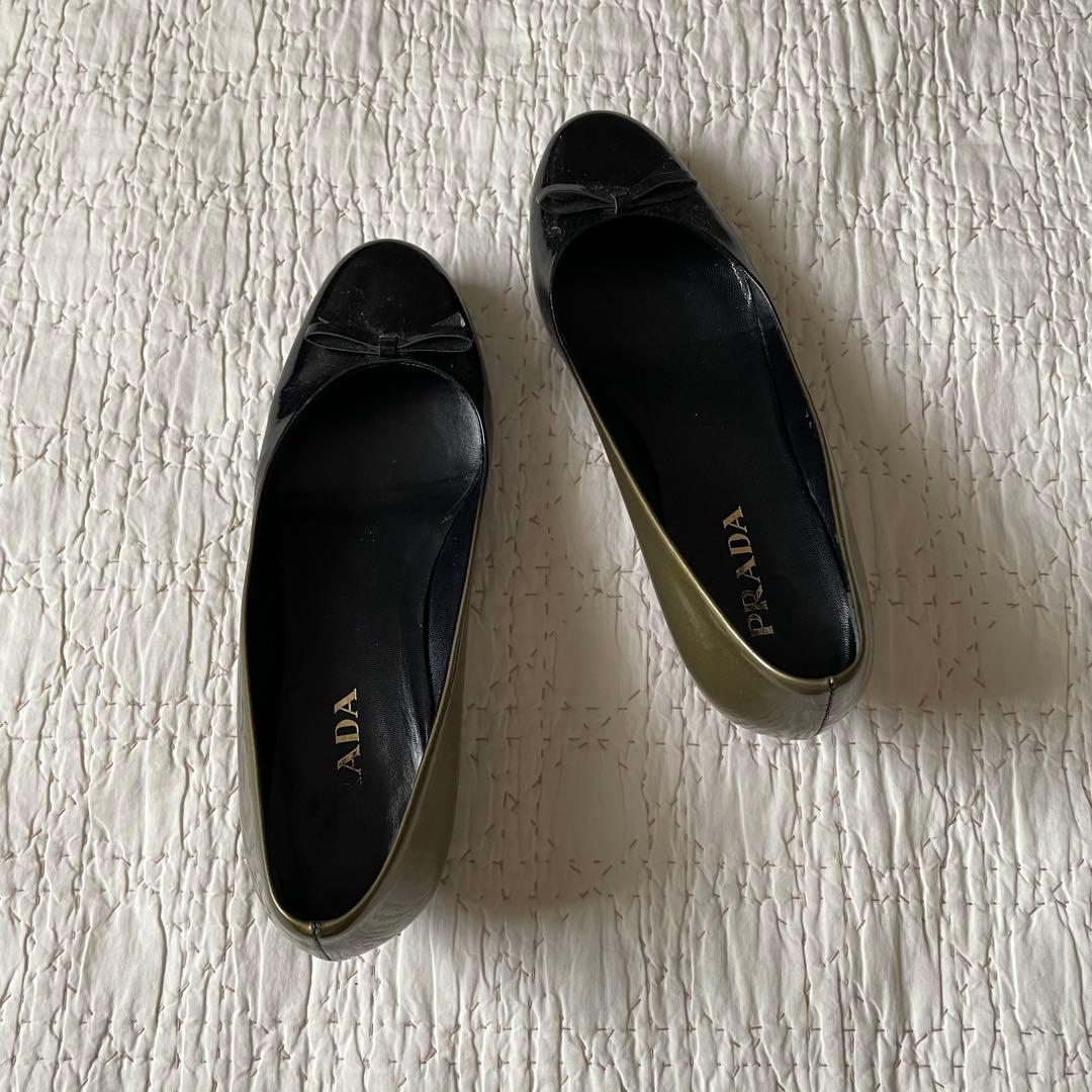 PRADAプラダグラデーションローヒール　パンプス黒/ゴールド36