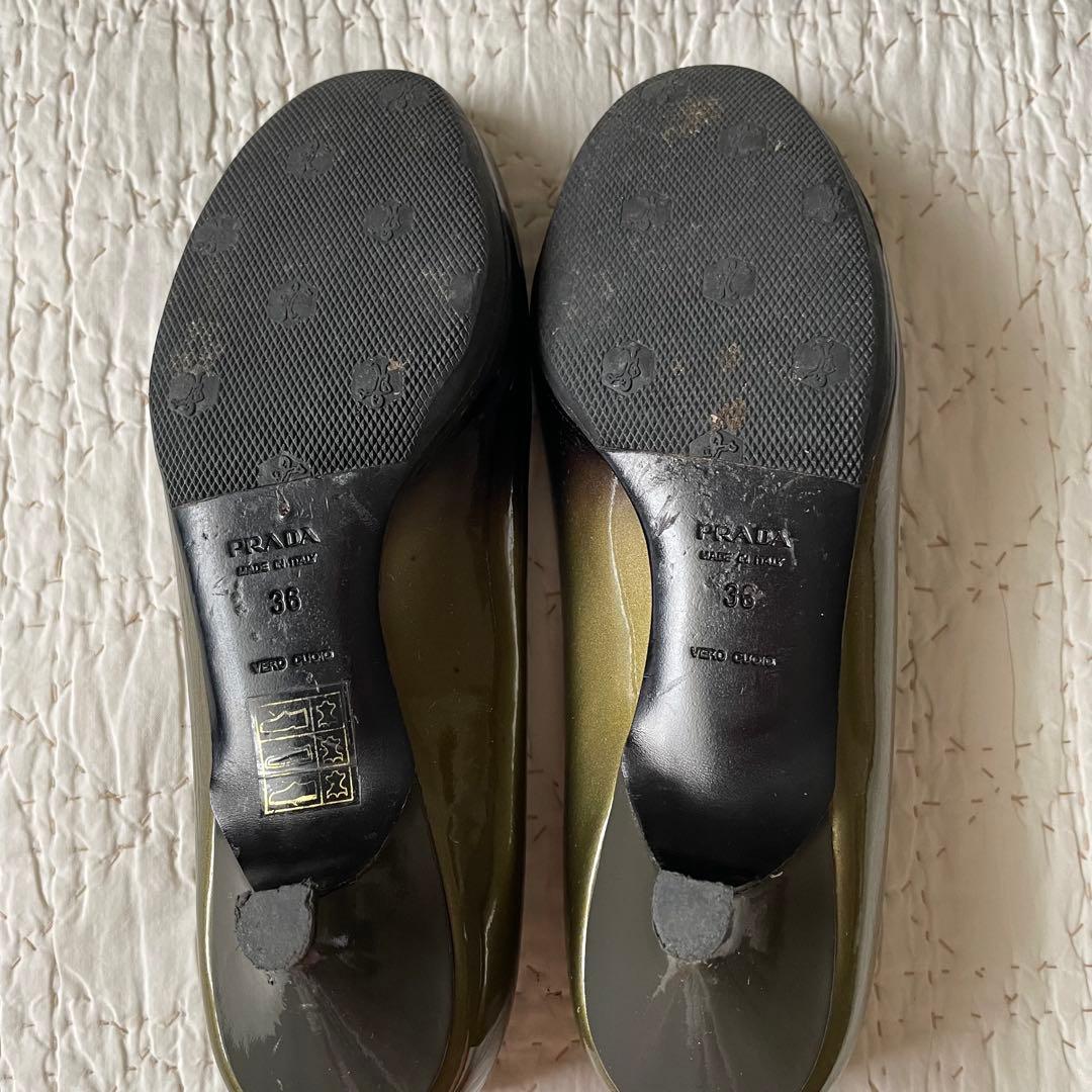 PRADAプラダグラデーションローヒール　パンプス黒/ゴールド36