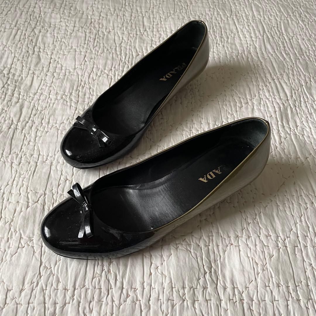 PRADAプラダグラデーションローヒール　パンプス黒/ゴールド36