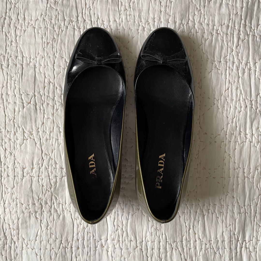 PRADAプラダグラデーションローヒール　パンプス黒/ゴールド36