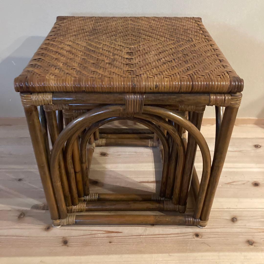 ミニ　藤スツール　ラタンスツール　椅子　イス　3脚セット　美品　レトロ　北欧風