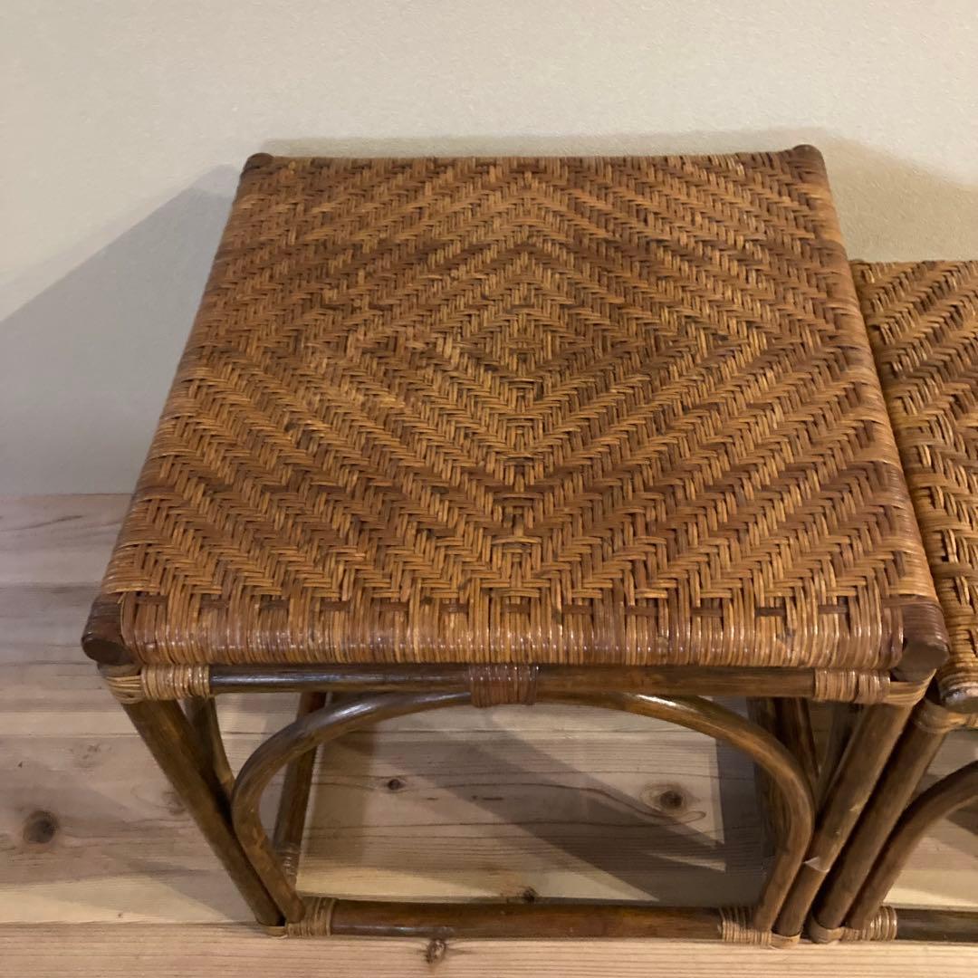 ミニ　藤スツール　ラタンスツール　椅子　イス　3脚セット　美品　レトロ　北欧風