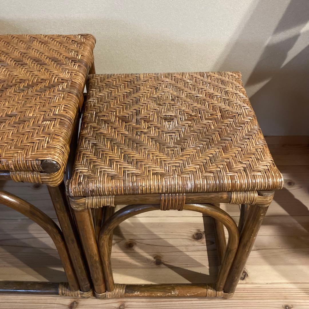 ミニ　藤スツール　ラタンスツール　椅子　イス　3脚セット　美品　レトロ　北欧風