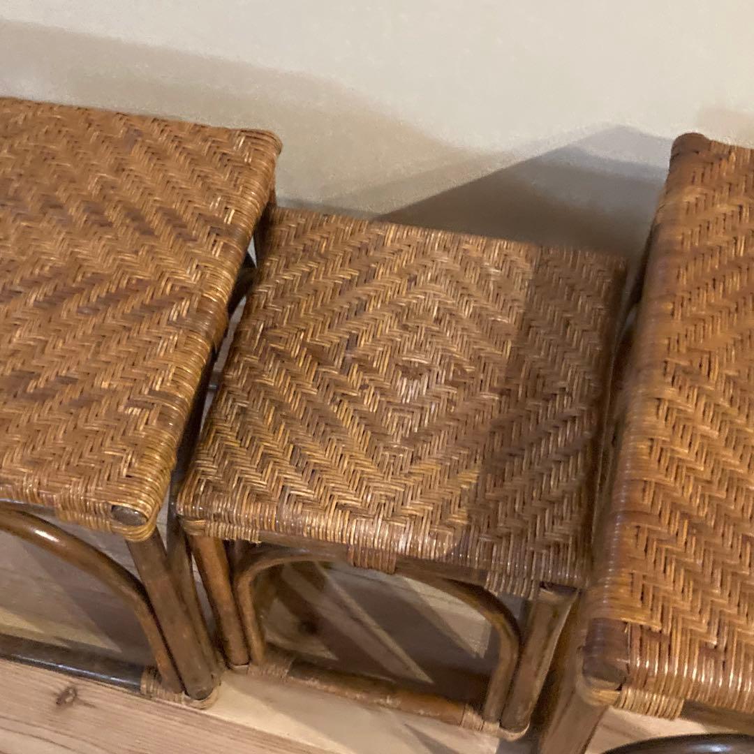 ミニ　藤スツール　ラタンスツール　椅子　イス　3脚セット　美品　レトロ　北欧風