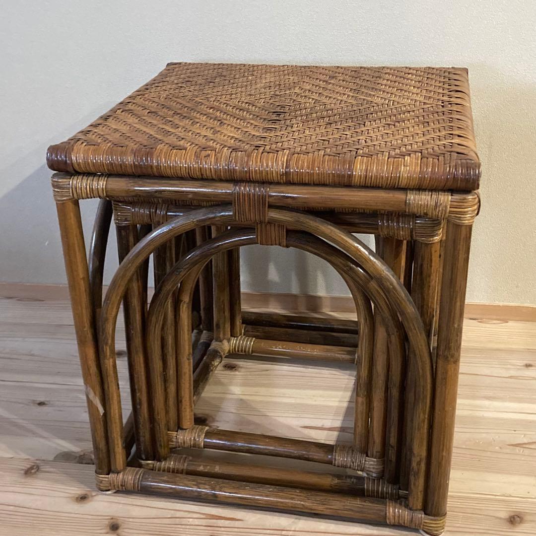 ミニ　藤スツール　ラタンスツール　椅子　イス　3脚セット　美品　レトロ　北欧風