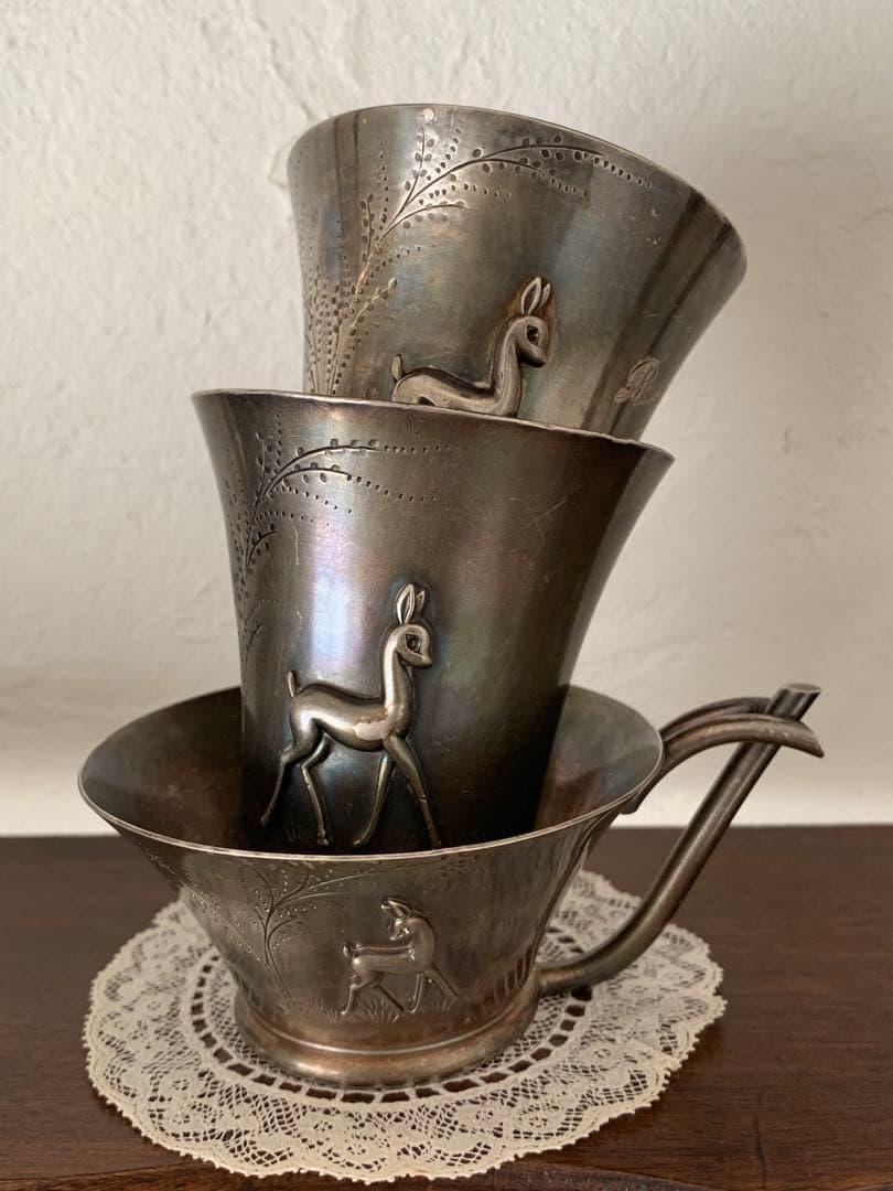 フランス　蚤の市　カップ　3個セット　シルバープレート　ブロカント