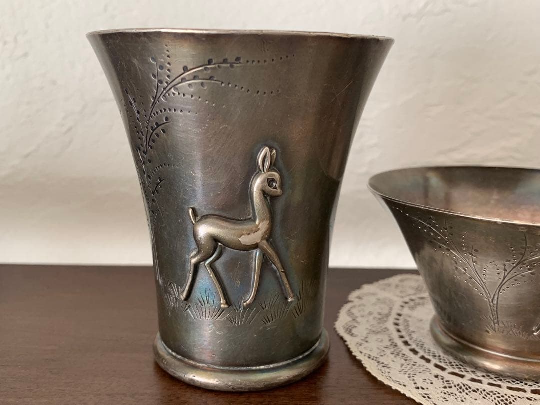 フランス　蚤の市　カップ　3個セット　シルバープレート　ブロカント