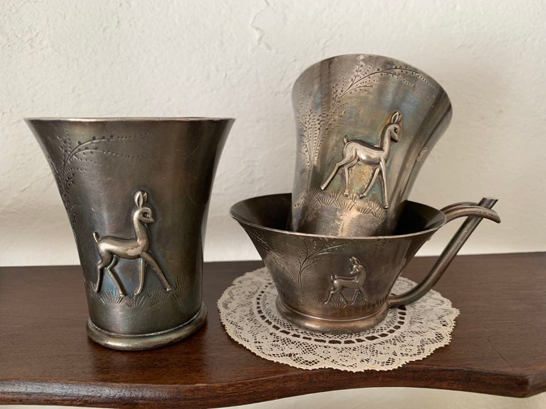 フランス　蚤の市　カップ　3個セット　シルバープレート　ブロカント