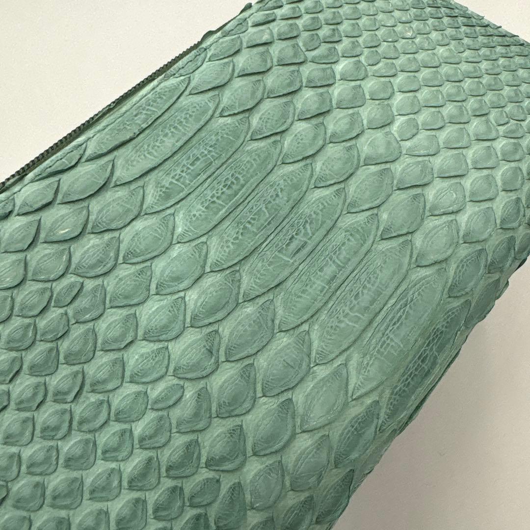 人気　緑　パイソン財布　長財布　パイソン　財布　本革　蛇革　風水　グリーン