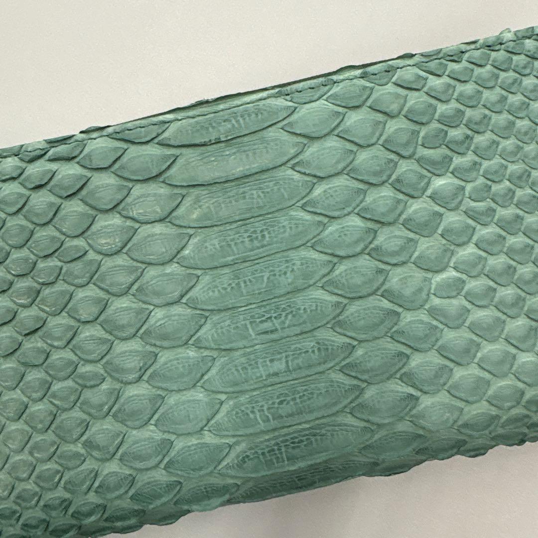 人気　緑　パイソン財布　長財布　パイソン　財布　本革　蛇革　風水　グリーン