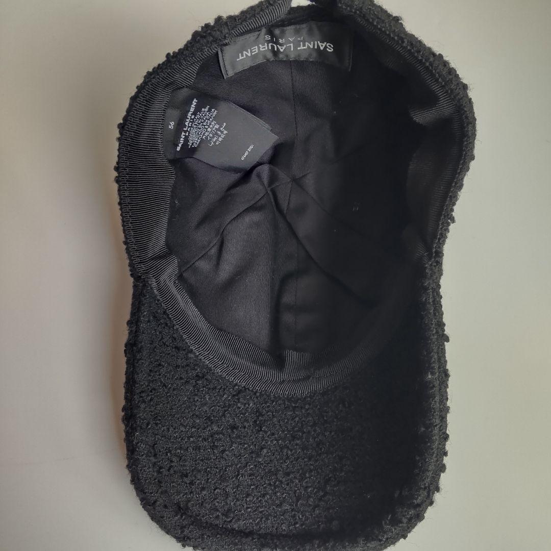 美品 サンローランパリ ツイード SL ロゴ キャップ ブラック ユニセックス