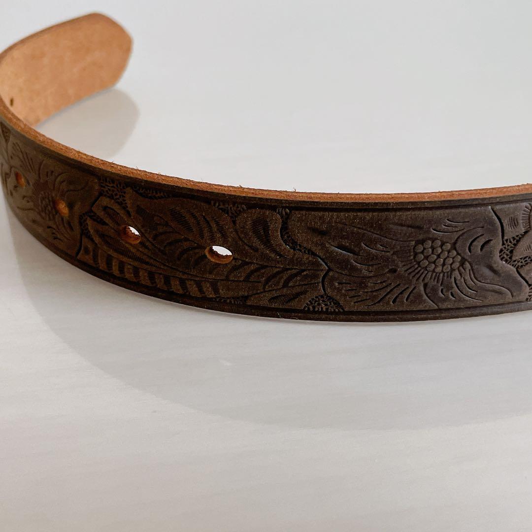 RRLカービングベルト 金属バックル 30インチ レザー ブラウン イタリア製