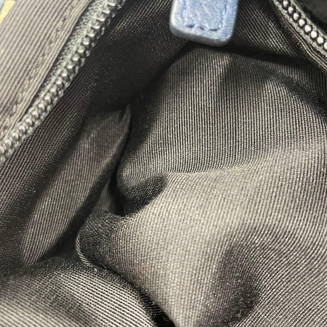 美品　コーチ　ウエストポーチ　ボディバッグ　レザー　シボ革　ネイビー