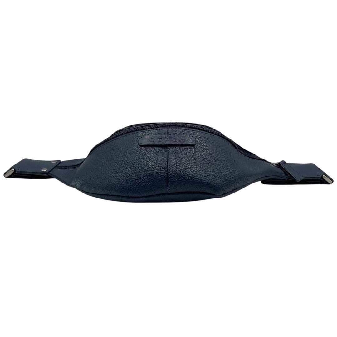 美品　コーチ　ウエストポーチ　ボディバッグ　レザー　シボ革　ネイビー