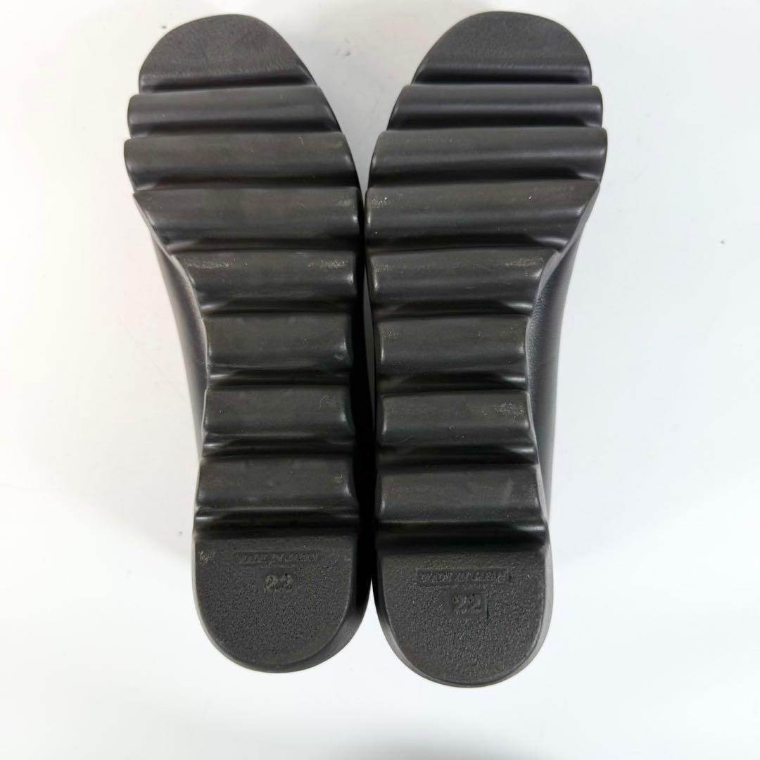 【未使用級】ヒルズアベニュー　パンプス（22）ラメ　ウェーブソール　黒　レザー