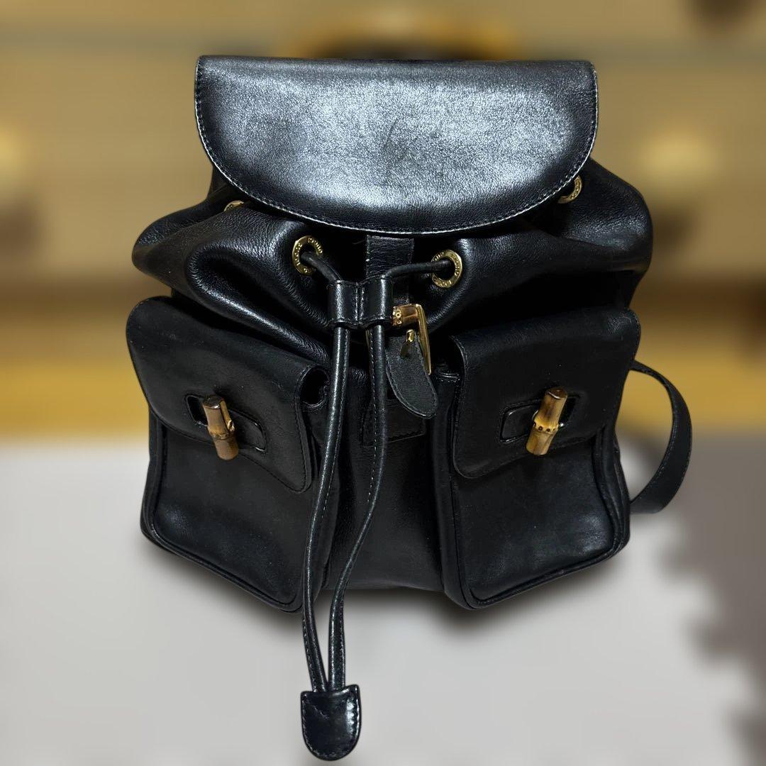 美品　GUCCI バンブー リュック バックパック　黒　レザー