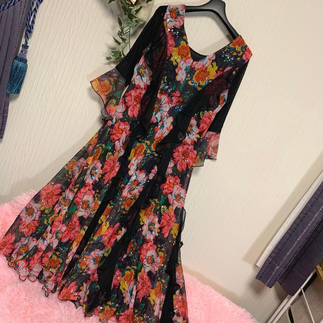 専用♡美品◆ICHIOKU 社交ダンスドレス ワンピース 花柄 スパンコール