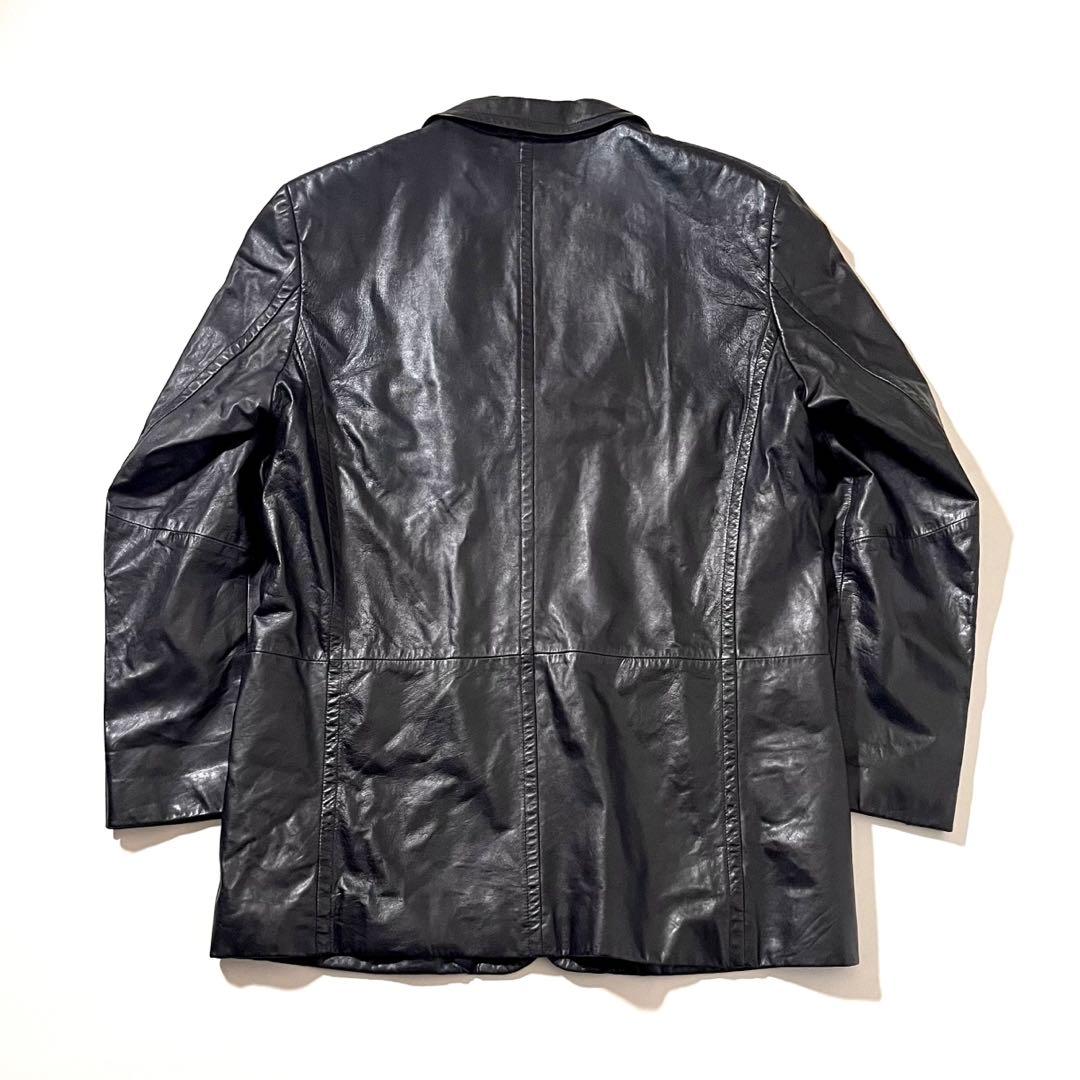 【美品】HUGO BOSS　ラムレザー テーラード ジャケット　54サイズ　黒